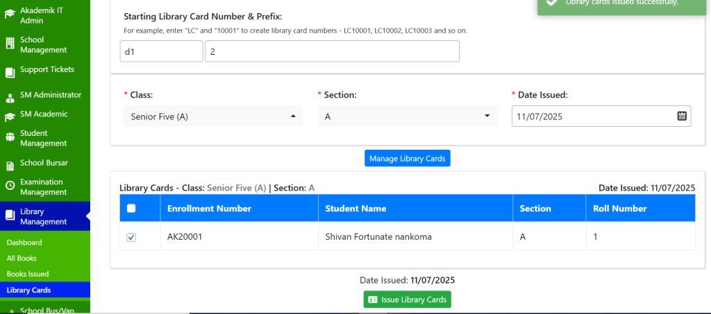 Issue Library Card with Akademik IT school Management System in Uganda